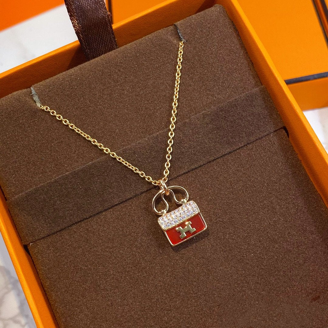 [Vellora Opalyn]CONSTANCE RED PEDANT PINK GOLD NECKLACE