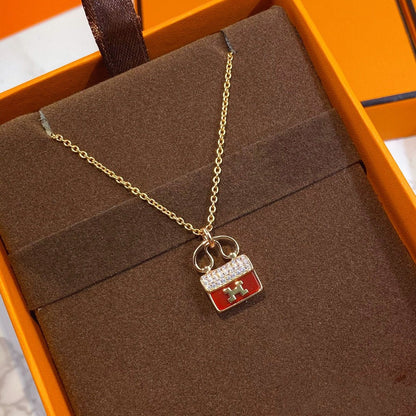 [Vellora Opalyn]CONSTANCE RED PEDANT PINK GOLD NECKLACE