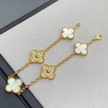 [Vellora Opalyn]CLOVER BRACELET 5 MOTIF WHITE MOP DIAMOND