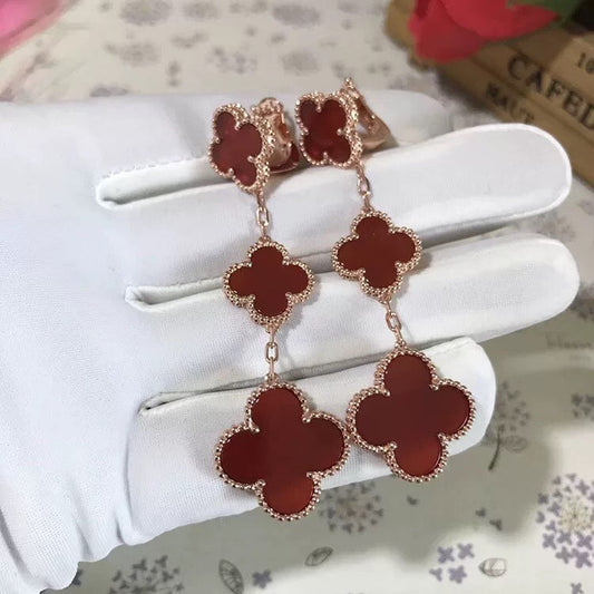 [Vellora Opalyn]CLOVER 3 MOTIF CARNELIAN DROP EARRINGS
