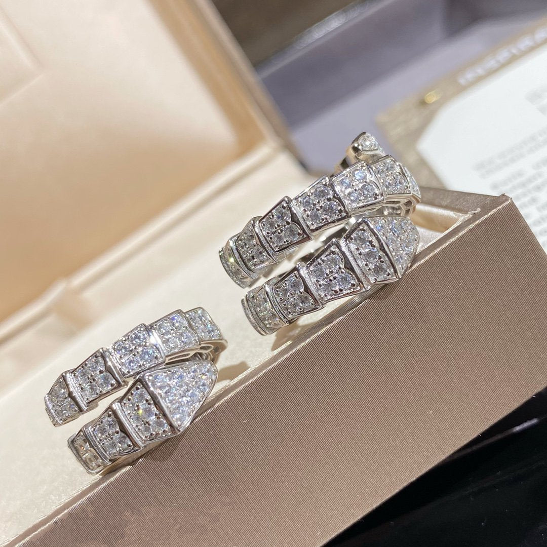 [Vellora Opalyn]SERPENTI DOUBLE RING SILVER DIAMOND PAVED