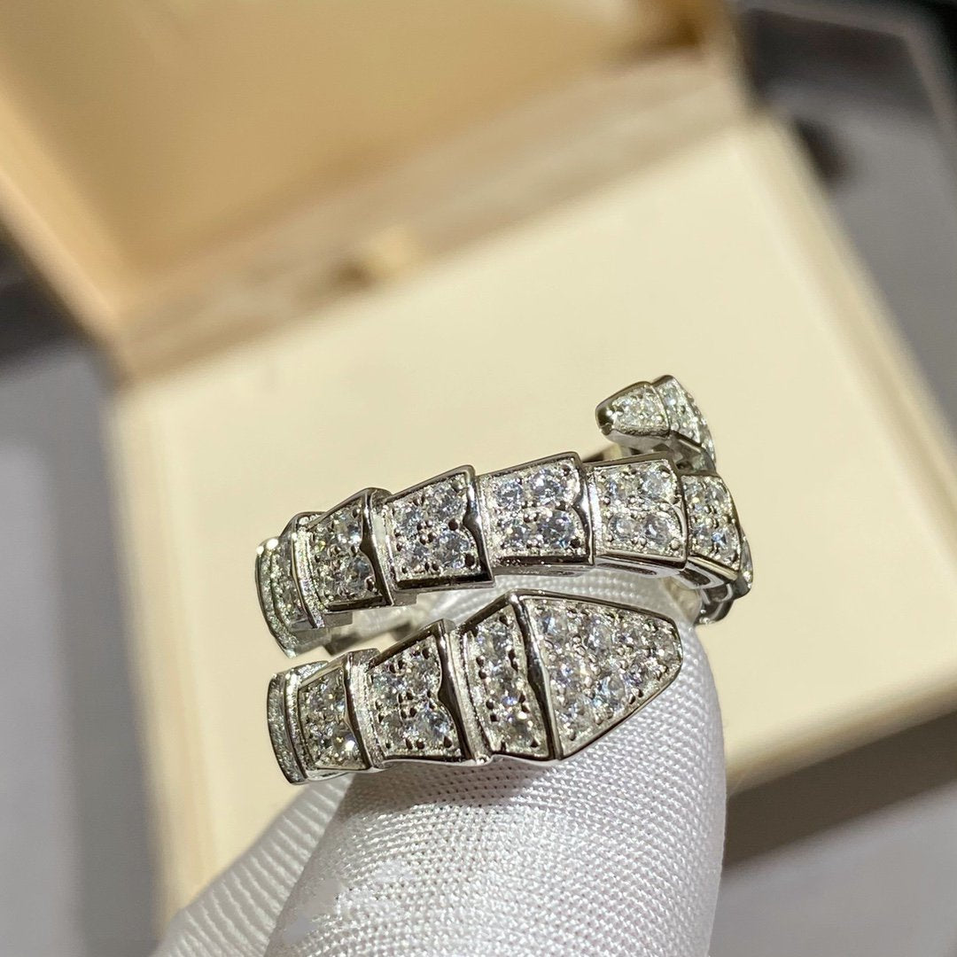 [Vellora Opalyn]SERPENTI DOUBLE RING SILVER DIAMOND PAVED