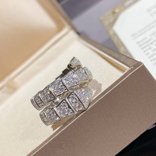 [Vellora Opalyn]SERPENTI DOUBLE RING SILVER DIAMOND PAVED