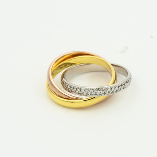 [Vellora Opalyn]TRINITY RING GOLD PINK GOLD SILVER DIAMONDS