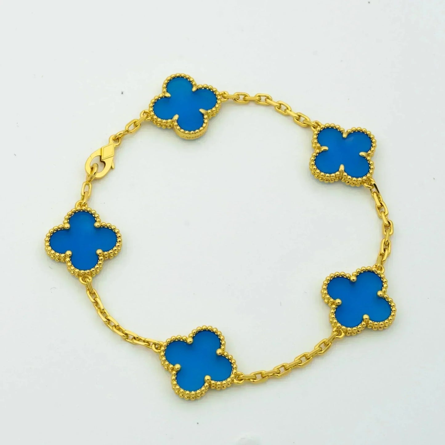 [Vellora Opalyn]CLOVER 5 MOTIFS BLUE AGATE BRACELET