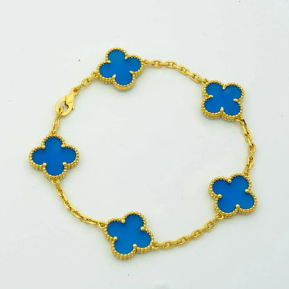 [Vellora Opalyn]CLOVER 5 MOTIFS BLUE AGATE BRACELET