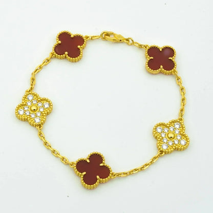 [Vellora Opalyn]CLOVER 5 MOTIFS CARNELIAN DIAMOND BRACELET