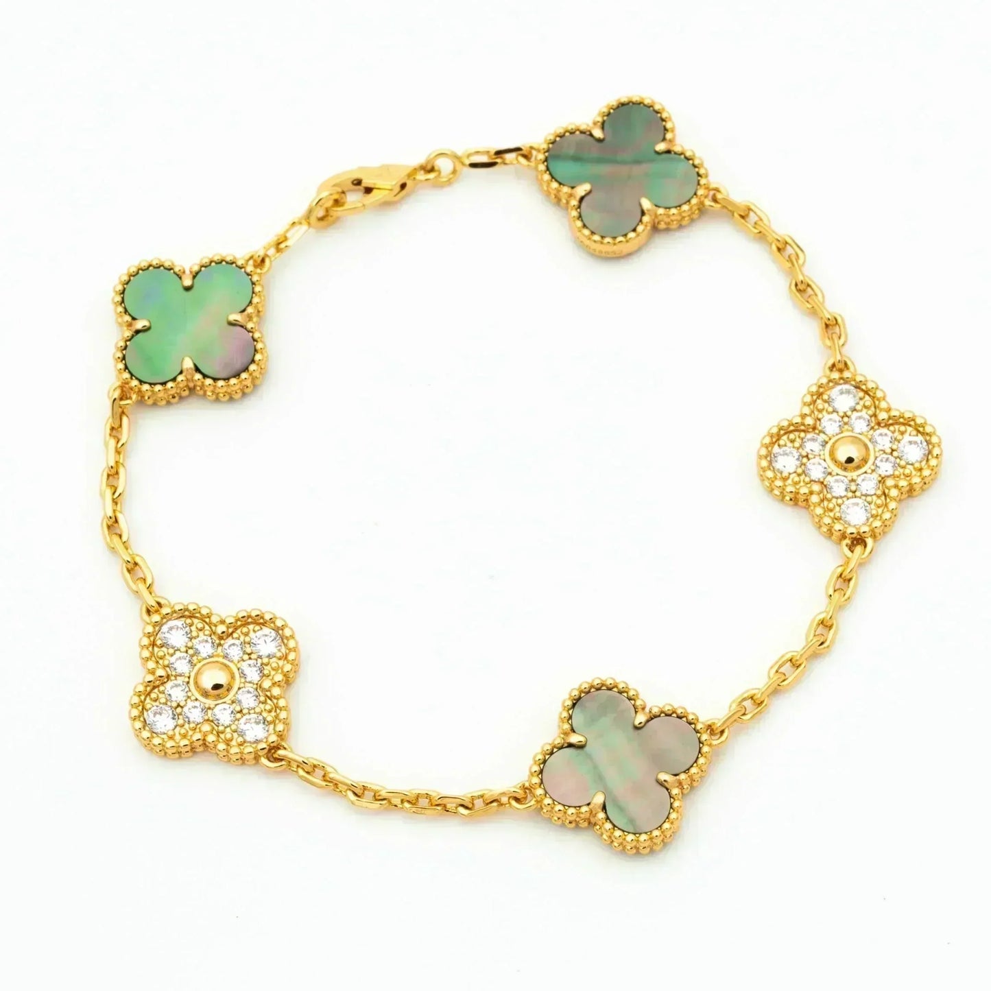 [Vellora Opalyn]CLOVER 5 MOTIF GRAY MOP DIAMOND BRACELET