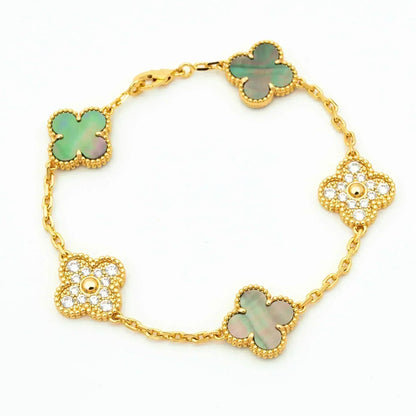 [Vellora Opalyn]CLOVER 5 MOTIF GRAY MOP DIAMOND BRACELET