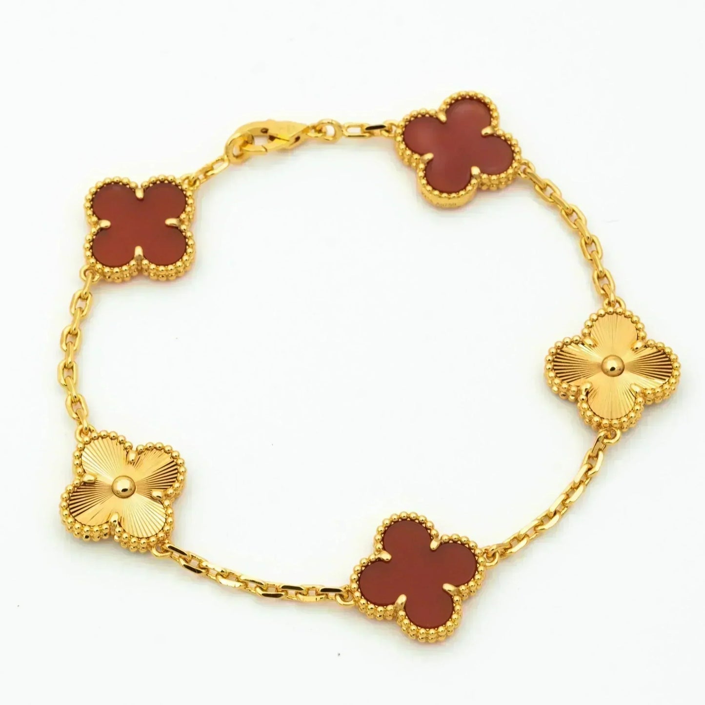 [Vellora Opalyn]CLOVER  5 MOTIFS CARNELIAN GOLD BRACELET