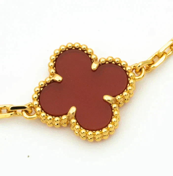 [Vellora Opalyn]CLOVER 5 MOTIFS CARNELIAN DIAMOND BRACELET