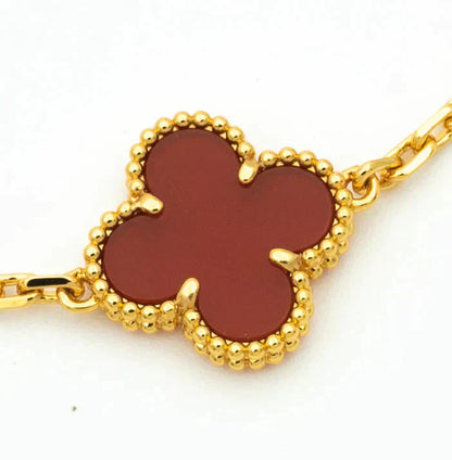 [Vellora Opalyn]CLOVER  5 MOTIFS CARNELIAN GOLD BRACELET