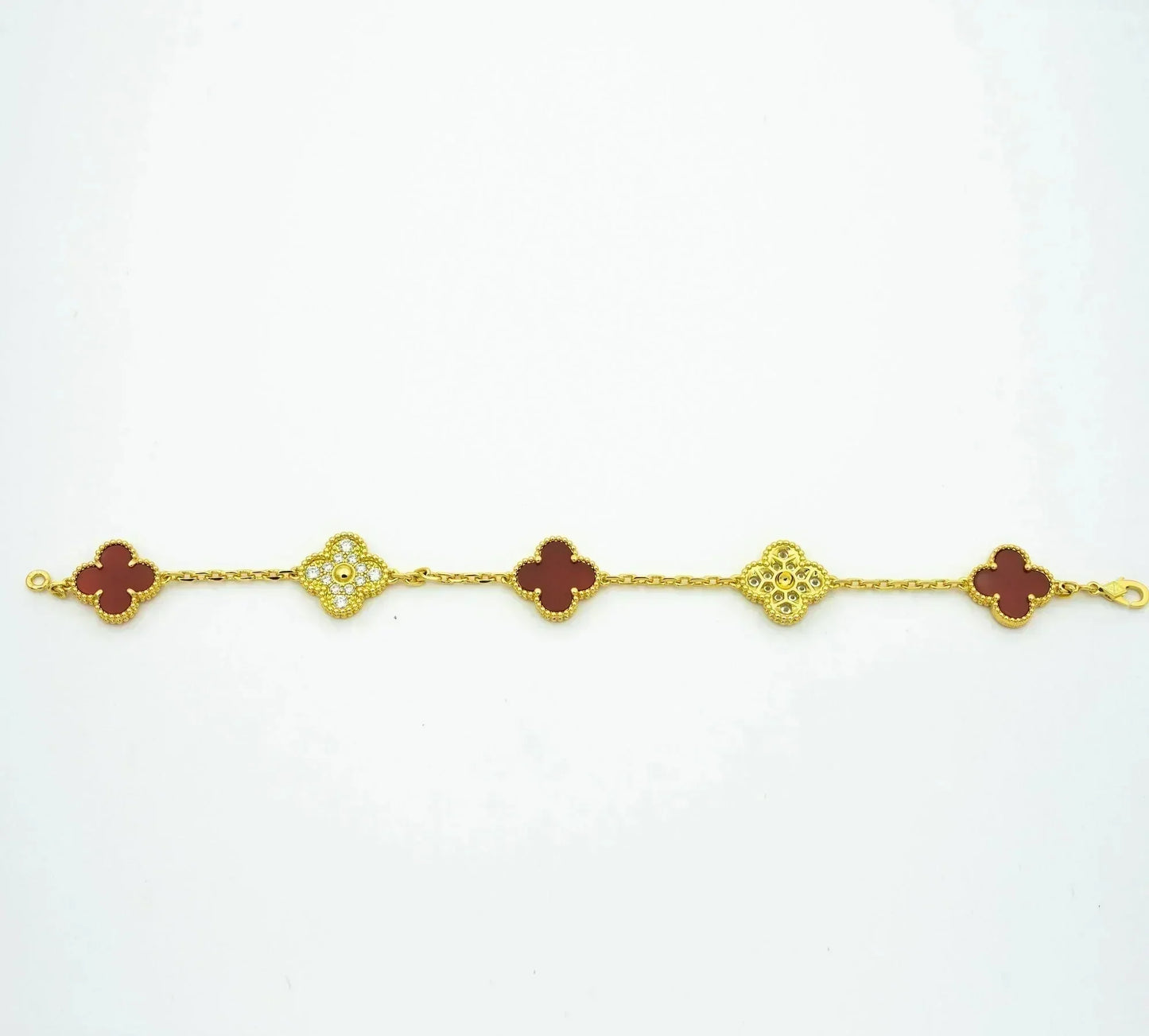 [Vellora Opalyn]CLOVER 5 MOTIFS CARNELIAN DIAMOND BRACELET