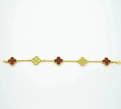[Vellora Opalyn]CLOVER 5 MOTIFS CARNELIAN DIAMOND BRACELET