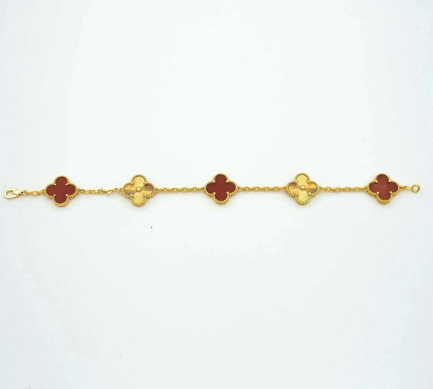[Vellora Opalyn]CLOVER  5 MOTIFS CARNELIAN GOLD BRACELET