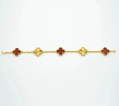 [Vellora Opalyn]CLOVER  5 MOTIFS CARNELIAN GOLD BRACELET