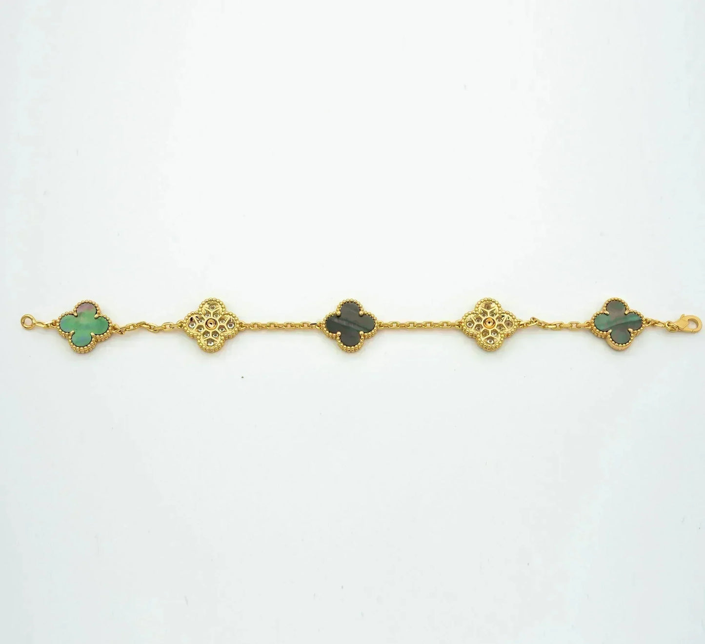 [Vellora Opalyn]CLOVER 5 MOTIF GRAY MOP DIAMOND BRACELET