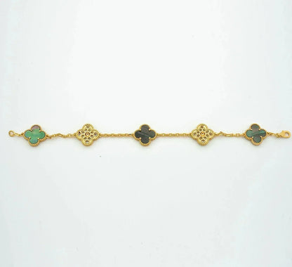 [Vellora Opalyn]CLOVER 5 MOTIF GRAY MOP DIAMOND BRACELET