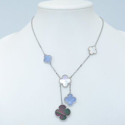 [Vellora Opalyn]CLOVER MOP CHALCEDONY NECKLACE SILVER 6 MOTIF