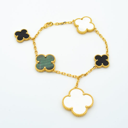 [Vellora Opalyn]CLOVER BRACELET 5 MOTIFS ONYX MOP