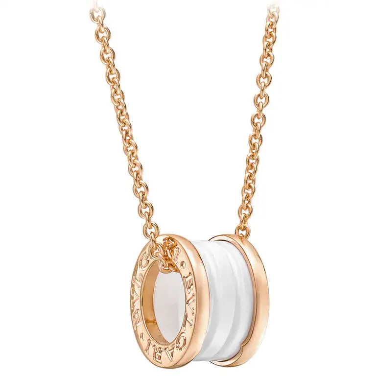 [Vellora Opalyn]ZERO 1 WHITE CERAMIC PINK GOLD DIAMOND NECKLACE