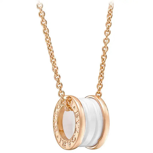 [Vellora Opalyn]ZERO 1 WHITE CERAMIC PINK GOLD DIAMOND NECKLACE