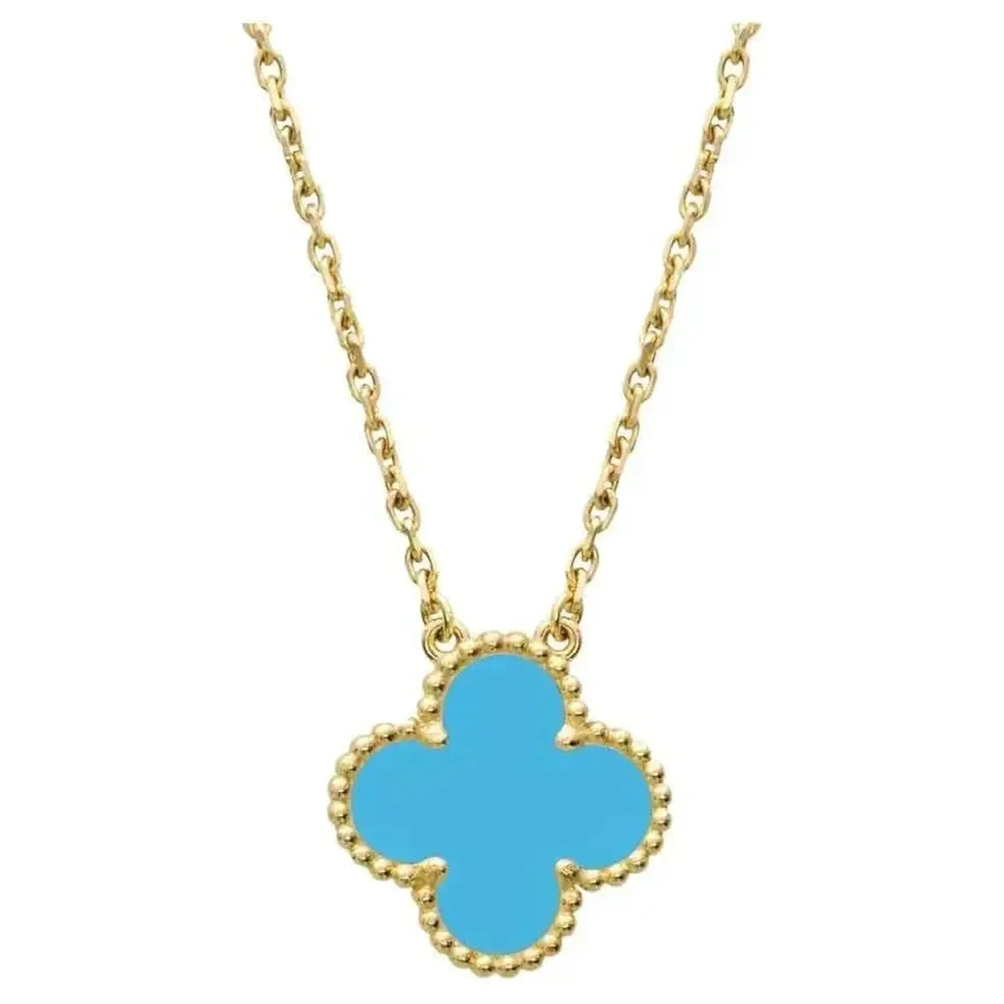 [Vellora Opalyn]CLOVER 15MM VINTAGE TURQUOISE NECKLACE
