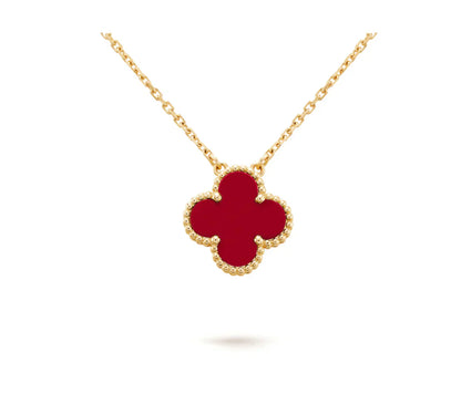 [Vellora Opalyn]CLOVER 15MM CARNELIAN SINGLE FLOWER NECKLACE