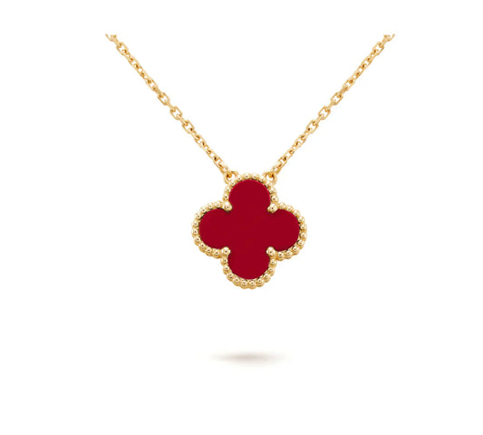 [Vellora Opalyn]CLOVER 15MM CARNELIAN SINGLE FLOWER NECKLACE