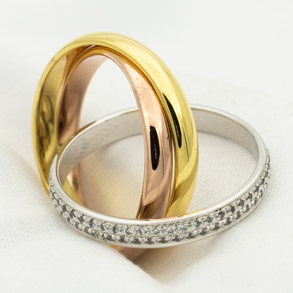 [Vellora Opalyn]TRINITY RING GOLD PINK GOLD SILVER DIAMONDS