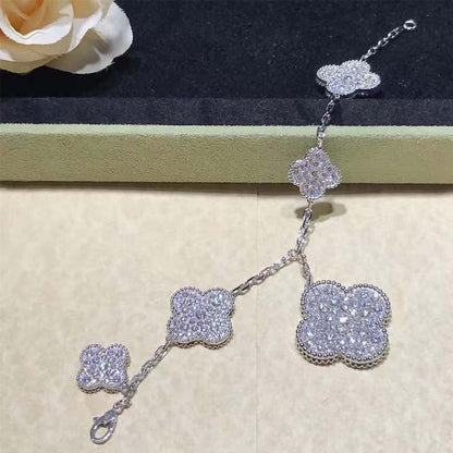 [Vellora Opalyn]CLOVER 6 MOTIFS SILVER DIAMOND BRACELET