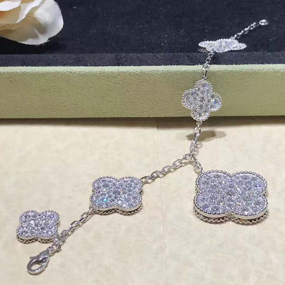 [Vellora Opalyn]CLOVER 6 MOTIFS SILVER DIAMOND BRACELET