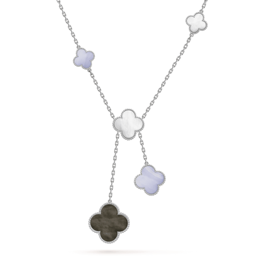 [Vellora Opalyn]CLOVER MOP CHALCEDONY NECKLACE SILVER 6 MOTIF