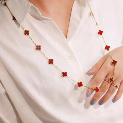 [Vellora Opalyn]CLOVER 20 MOTIFS CARNELIAN NECKLACE