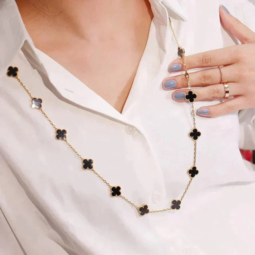 [Vellora Opalyn]CLOVER 20 MOTIFS ONYX NECKLACE