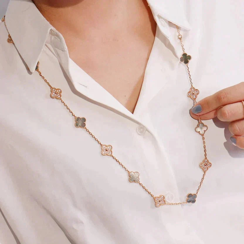 [Vellora Opalyn]CLOVER 20 MOTIFS DARK MOP DIAMOND  NECKLACE