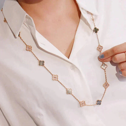 [Vellora Opalyn]CLOVER 20 MOTIFS DARK MOP DIAMOND  NECKLACE