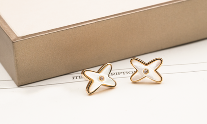 [Vellora Opalyn]JEUX DE WHITE MOP PINK GOLD DIAMOND EARRINGS