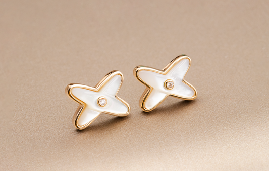 [Vellora Opalyn]JEUX DE WHITE MOP PINK GOLD DIAMOND EARRINGS