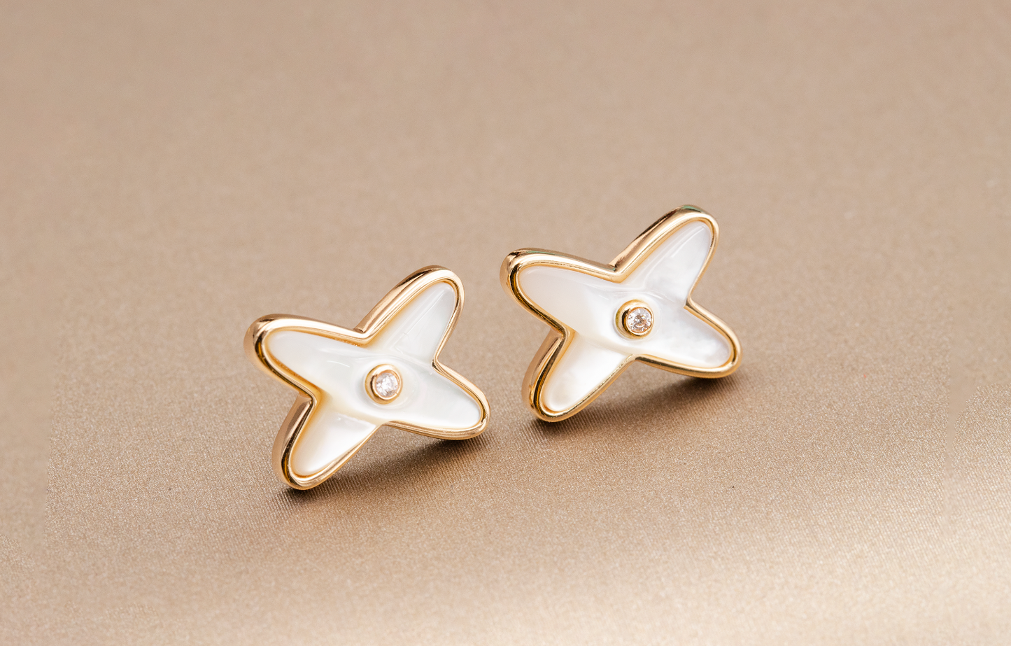 [Vellora Opalyn]JEUX DE WHITE MOP ROSE GOLD DIAMOND EARRINGS
