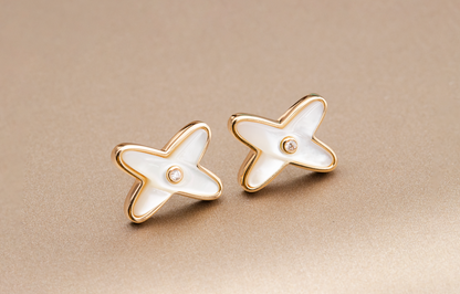 [Vellora Opalyn]JEUX DE WHITE MOP ROSE GOLD DIAMOND EARRINGS