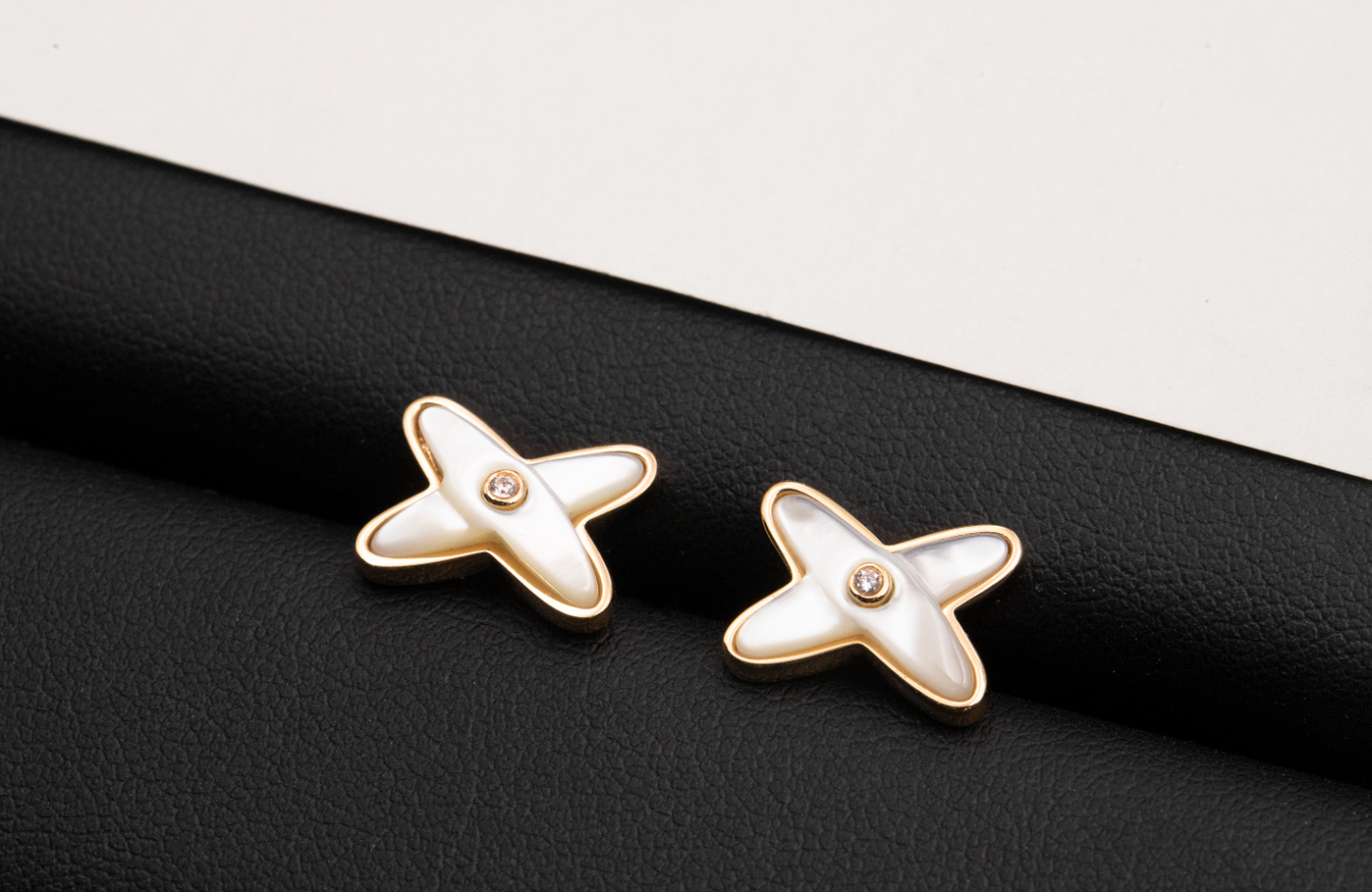 [Vellora Opalyn]JEUX DE WHITE MOP ROSE GOLD DIAMOND EARRINGS
