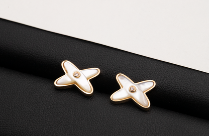 [Vellora Opalyn]JEUX DE WHITE MOP ROSE GOLD DIAMOND EARRINGS