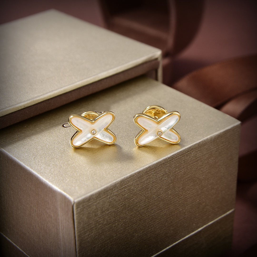 [Vellora Opalyn]JEUX DE WHITE MOP GOLD DIAMOND EARRINGS