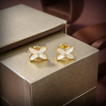 [Vellora Opalyn]JEUX DE WHITE MOP GOLD DIAMOND EARRINGS