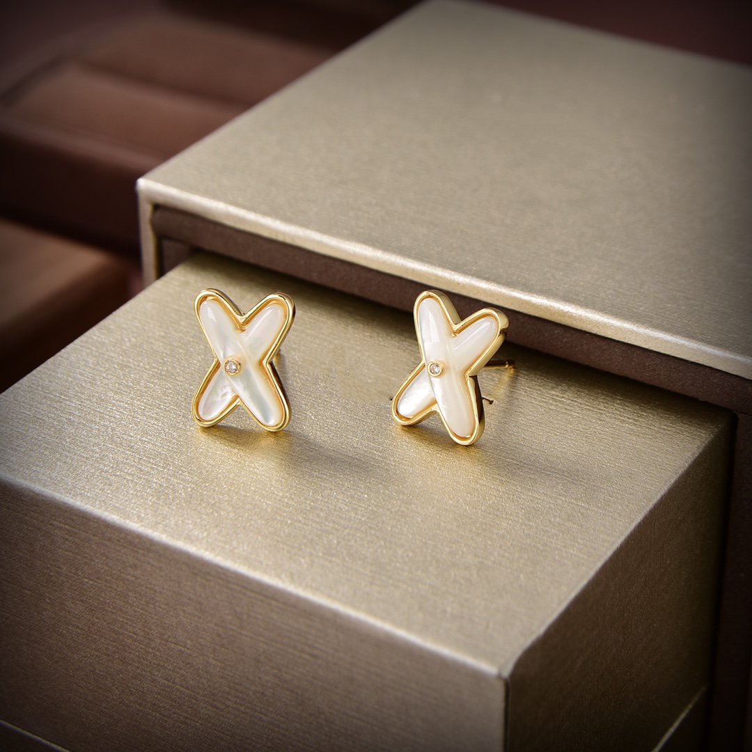 [Vellora Opalyn]JEUX DE WHITE MOP GOLD DIAMOND EARRINGS