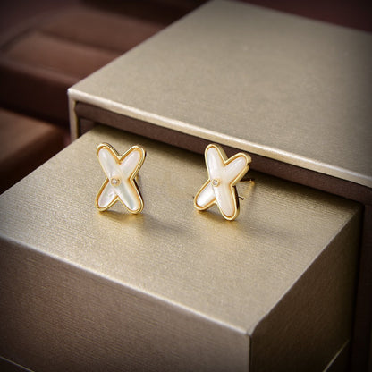 [Vellora Opalyn]JEUX DE WHITE MOP GOLD DIAMOND EARRINGS