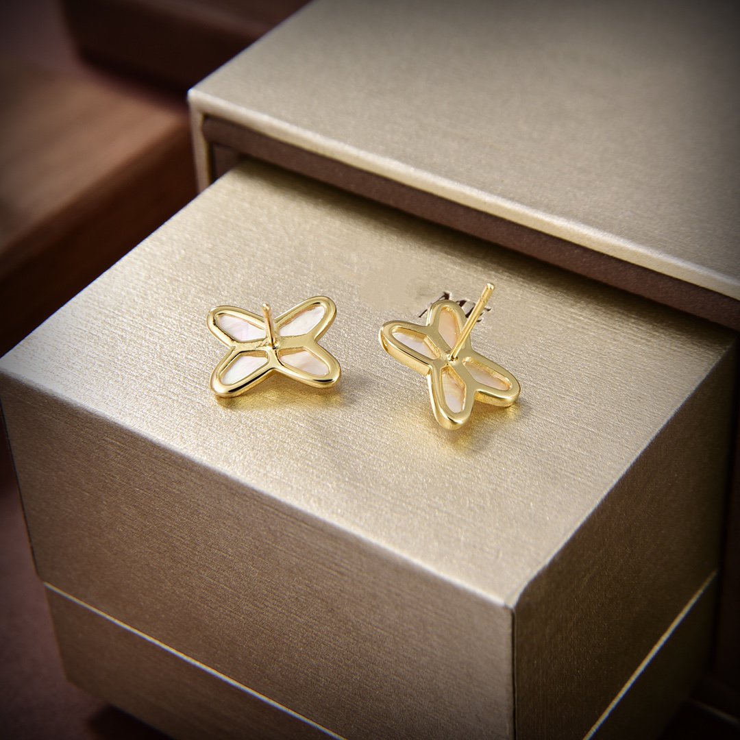 [Vellora Opalyn]JEUX DE WHITE MOP GOLD DIAMOND EARRINGS