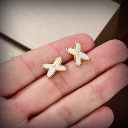 [Vellora Opalyn]JEUX DE WHITE MOP GOLD DIAMOND EARRINGS