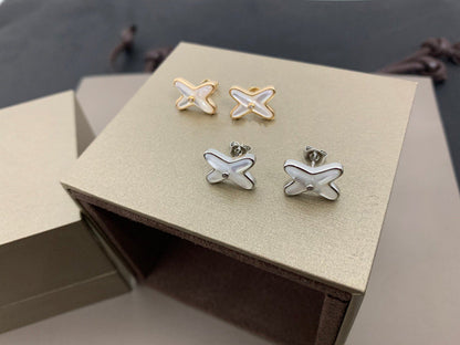 [Vellora Opalyn]JEUX DE WHITE MOP SILVER DIAMOND EARRINGS